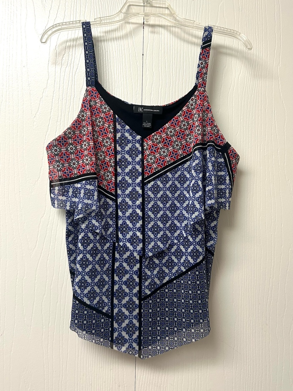 INC International Concepts Red & Blue Patterned Cold-Shoulder Camisole